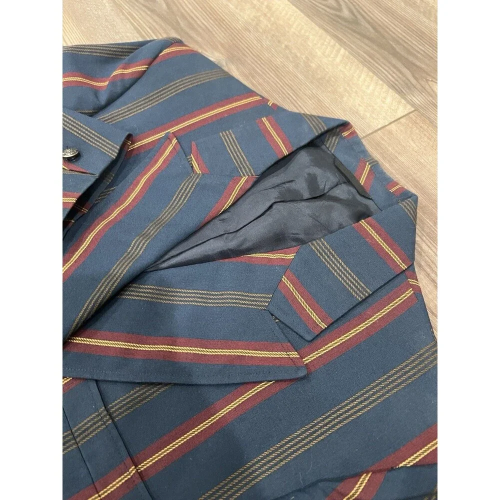 Vintage H.I.S. Striped Double-Breasted Blazer Crest Buttons + 2 Farah Pants 3x